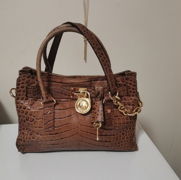 Michael Kors Handbags - MICHAEL KORS HAMILTON LOCK AND KEY CROCODILE EMBOSSED LEATHER BAG